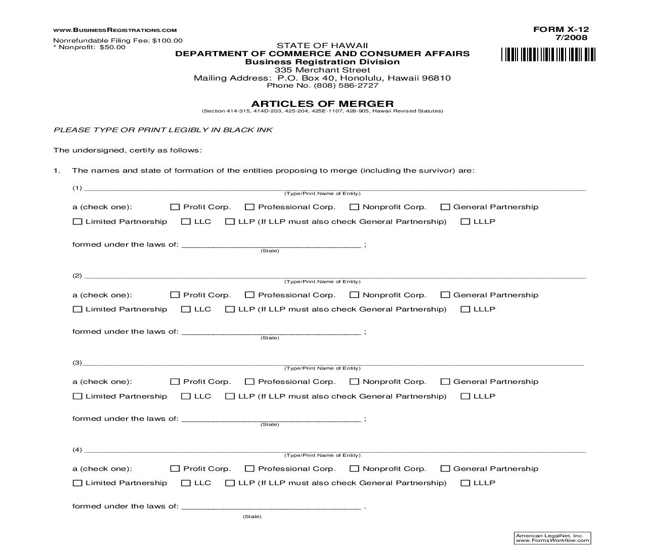 Articles Of Merger {X-12} | Pdf Fpdf Doc Docx | Hawaii