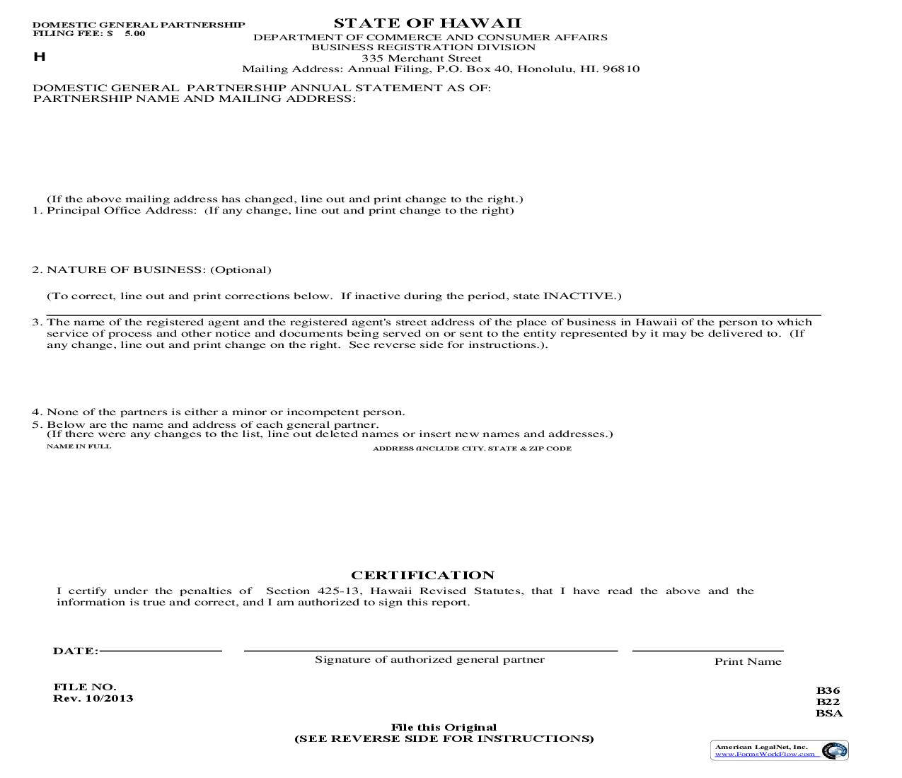 Domestic General Partnership Annual Statement {G5} | Pdf Fpdf Doc Docx | Hawaii