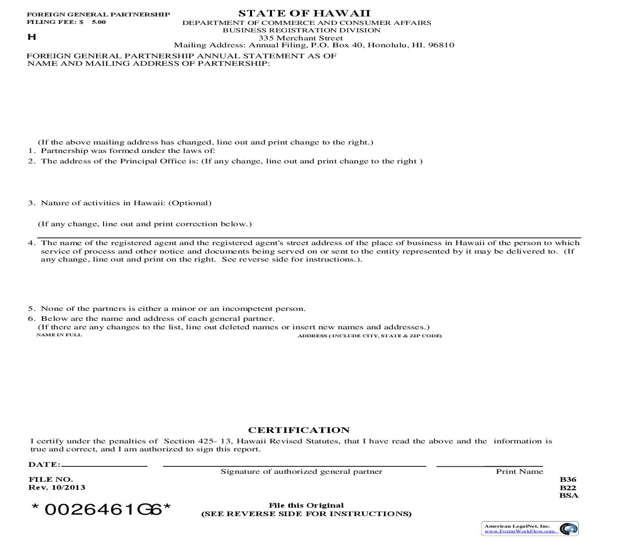 Foreign General Partnership Annual Statement {G6} | Pdf Fpdf Doc Docx | Hawaii