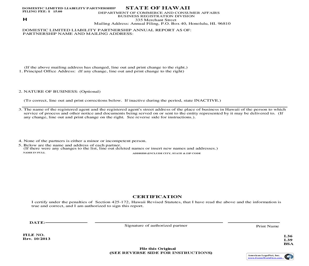 Domestic Limited Liability Partnership Annual Report {K5} | Pdf Fpdf Doc Docx | Hawaii