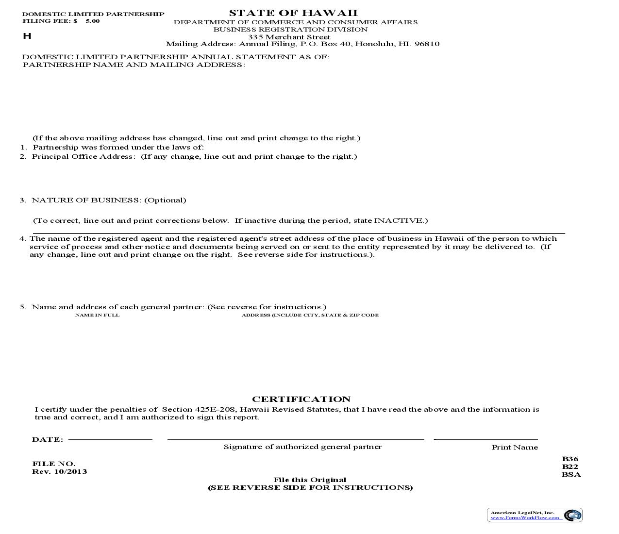 Domestic Limited Partnership Annual Statement {L5} | Pdf Fpdf Doc Docx | Hawaii