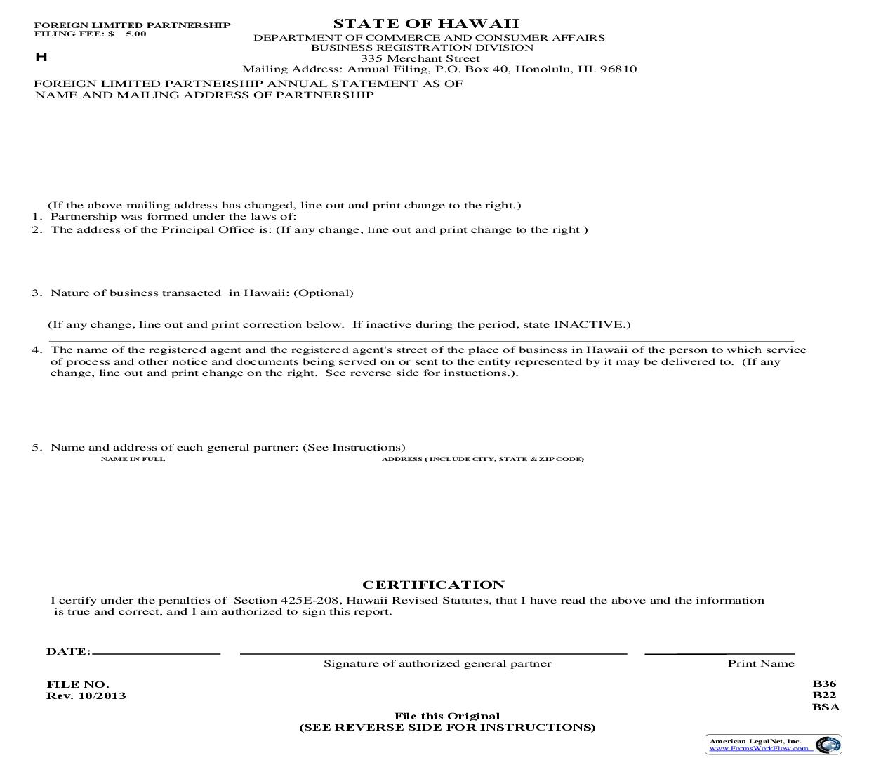 Foreign Limited Partnership Annual Statement {L6} | Pdf Fpdf Doc Docx | Hawaii