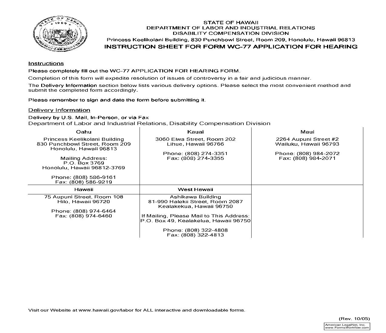 Application For Hearing {WC-77} | Pdf Fpdf Doc Docx | Hawaii