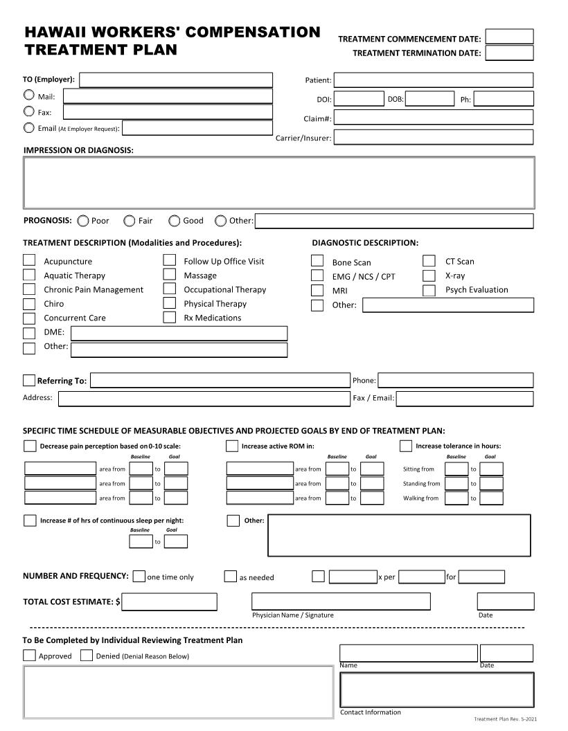 Treatment Plan | Pdf Fpdf Docx | Hawaii