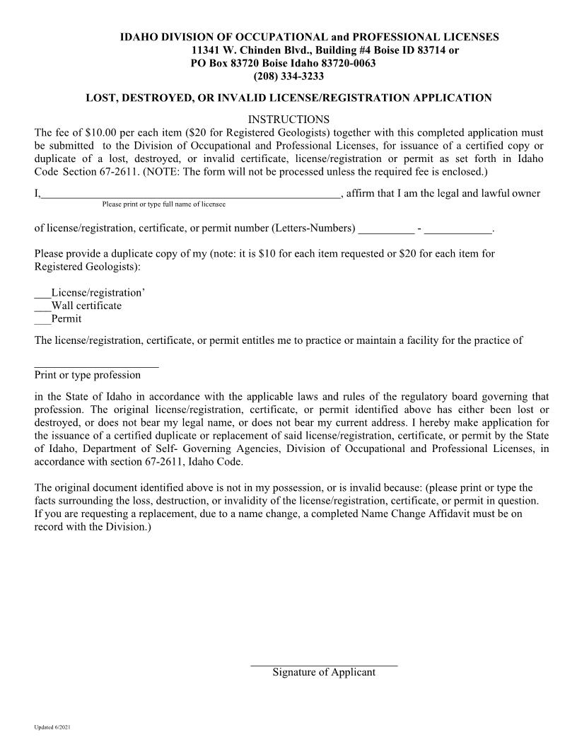 Duplicate License Application | Pdf Fpdf Docx | Idaho