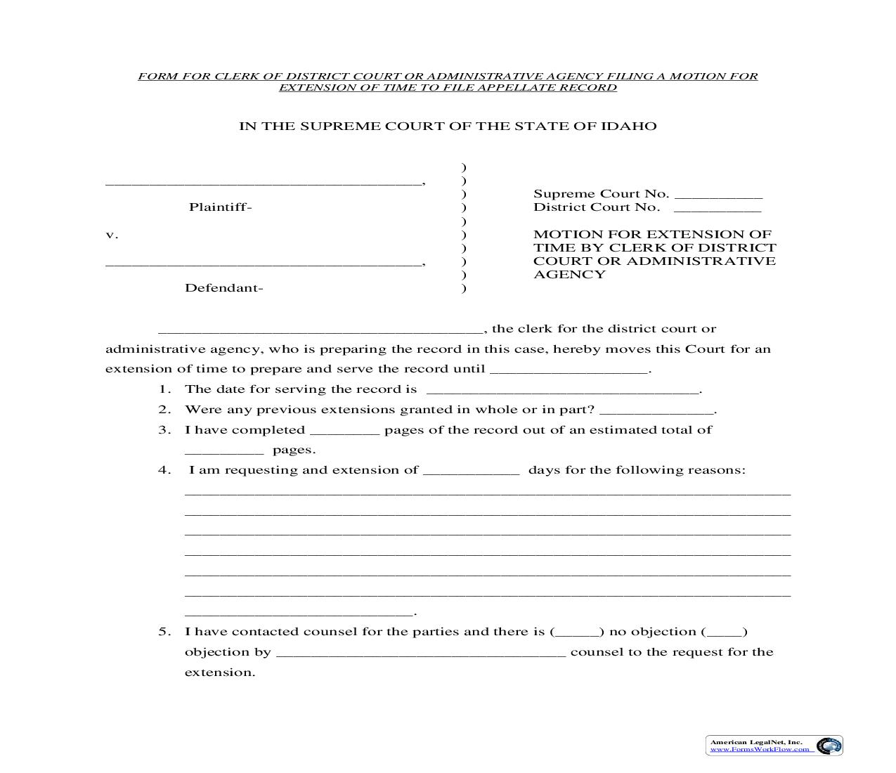 Motion For Extension Of Time-Record | Pdf Fpdf Doc Docx | Idaho