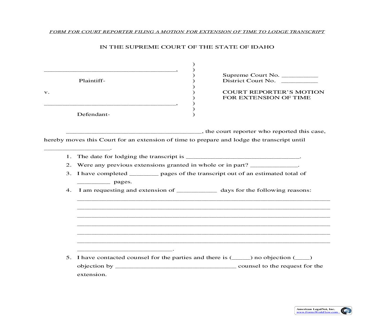 Motion For Extension Of Time-Transcript | Pdf Fpdf Doc Docx | Idaho