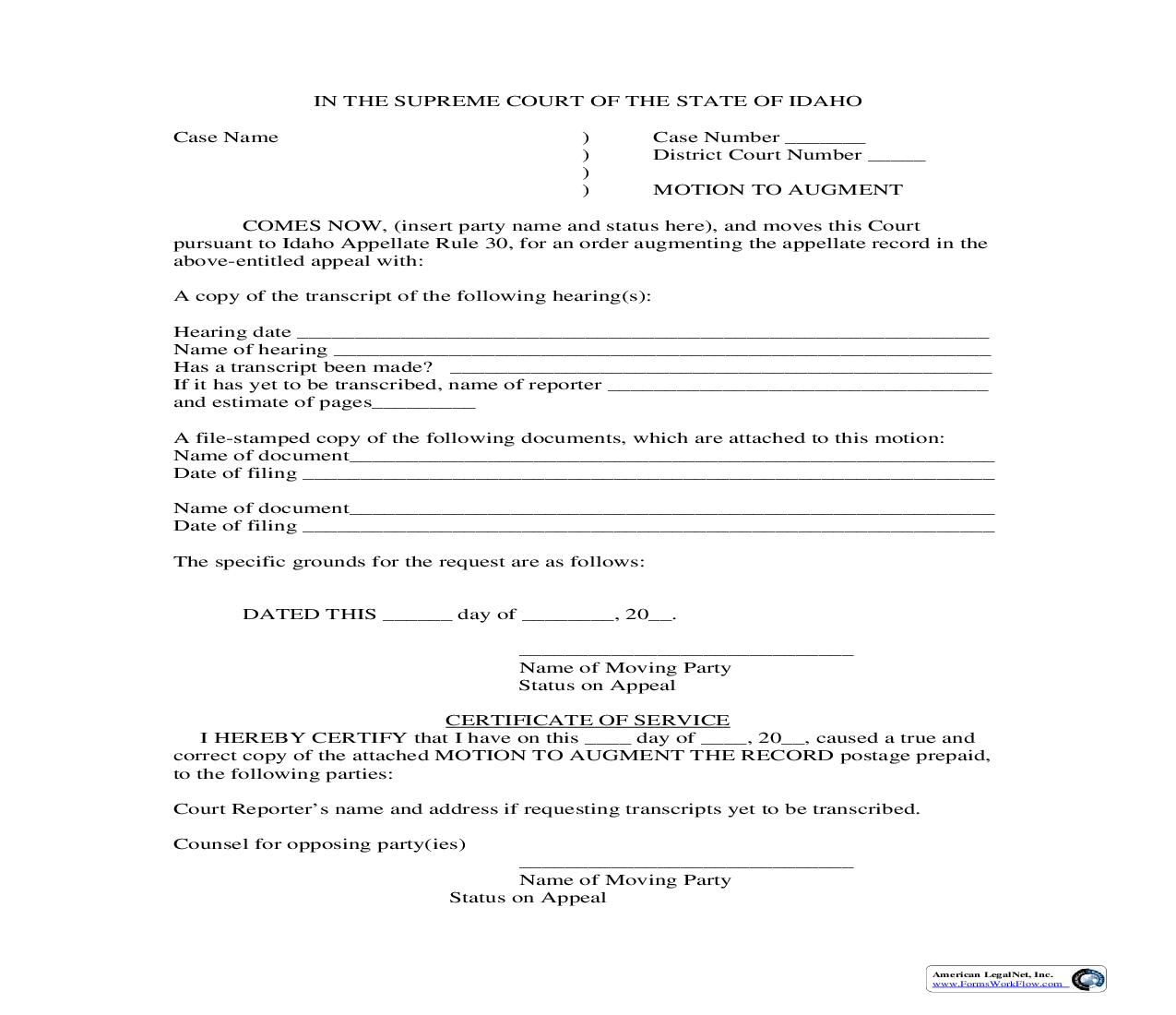 Motion To Augment | Pdf Fpdf Doc Docx | Idaho