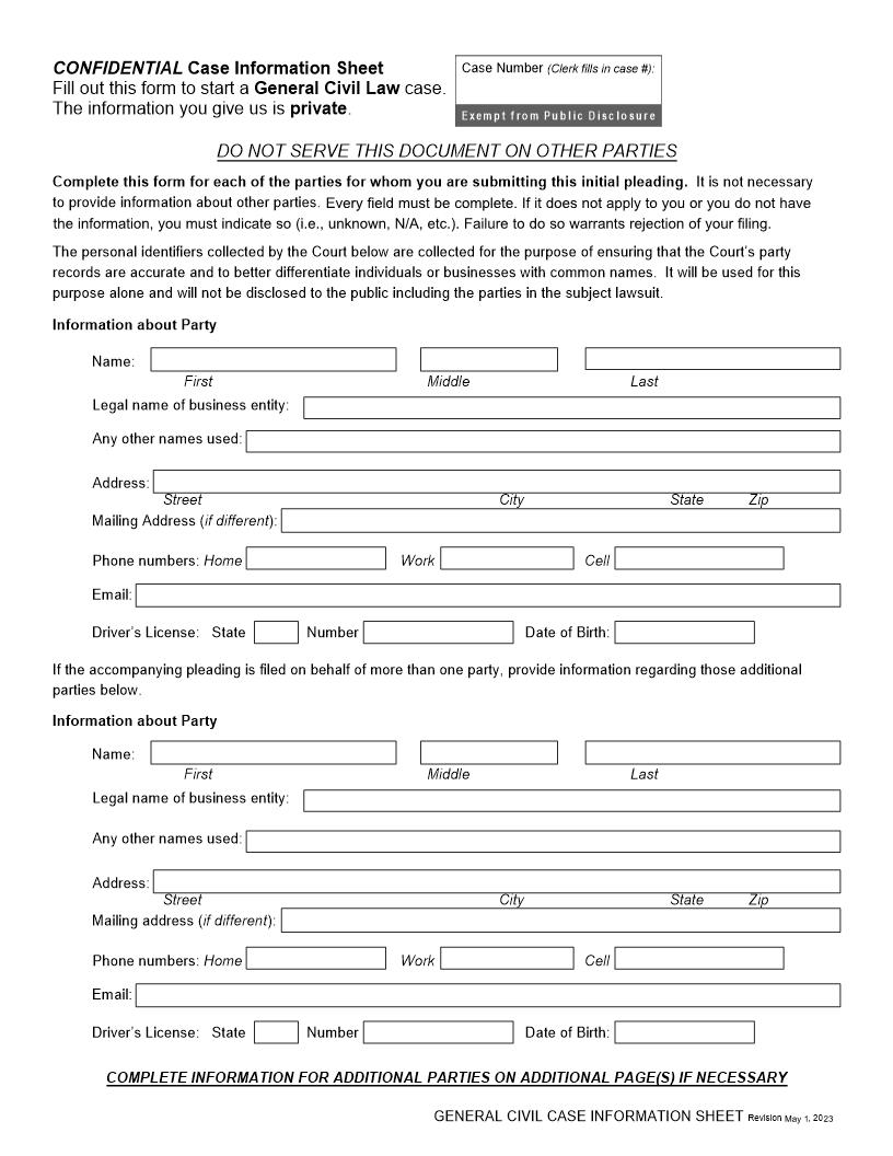 General Civil Case Information Sheet | Pdf Fpdf Docx | Idaho
