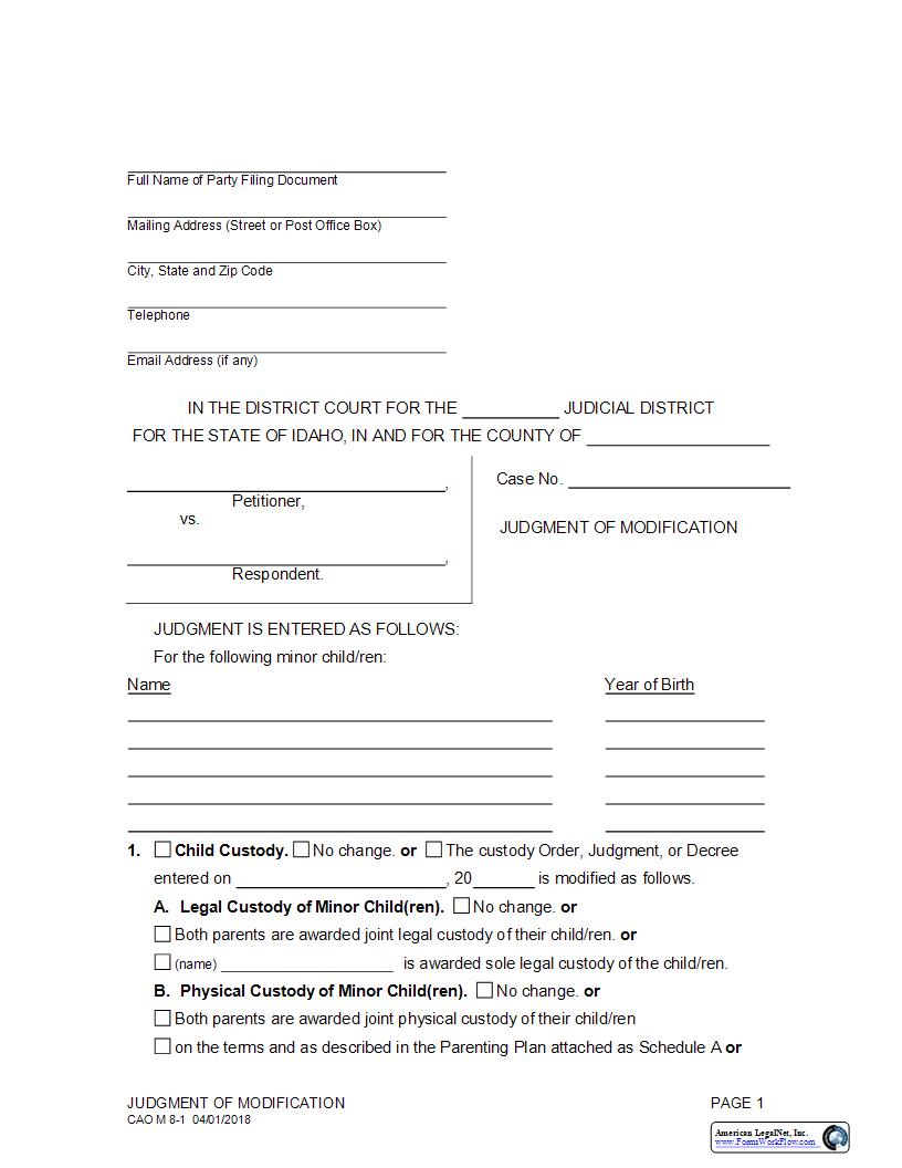 Judgment Of Modification {CAO M 8-1} | Pdf Fpdf Docx | Idaho