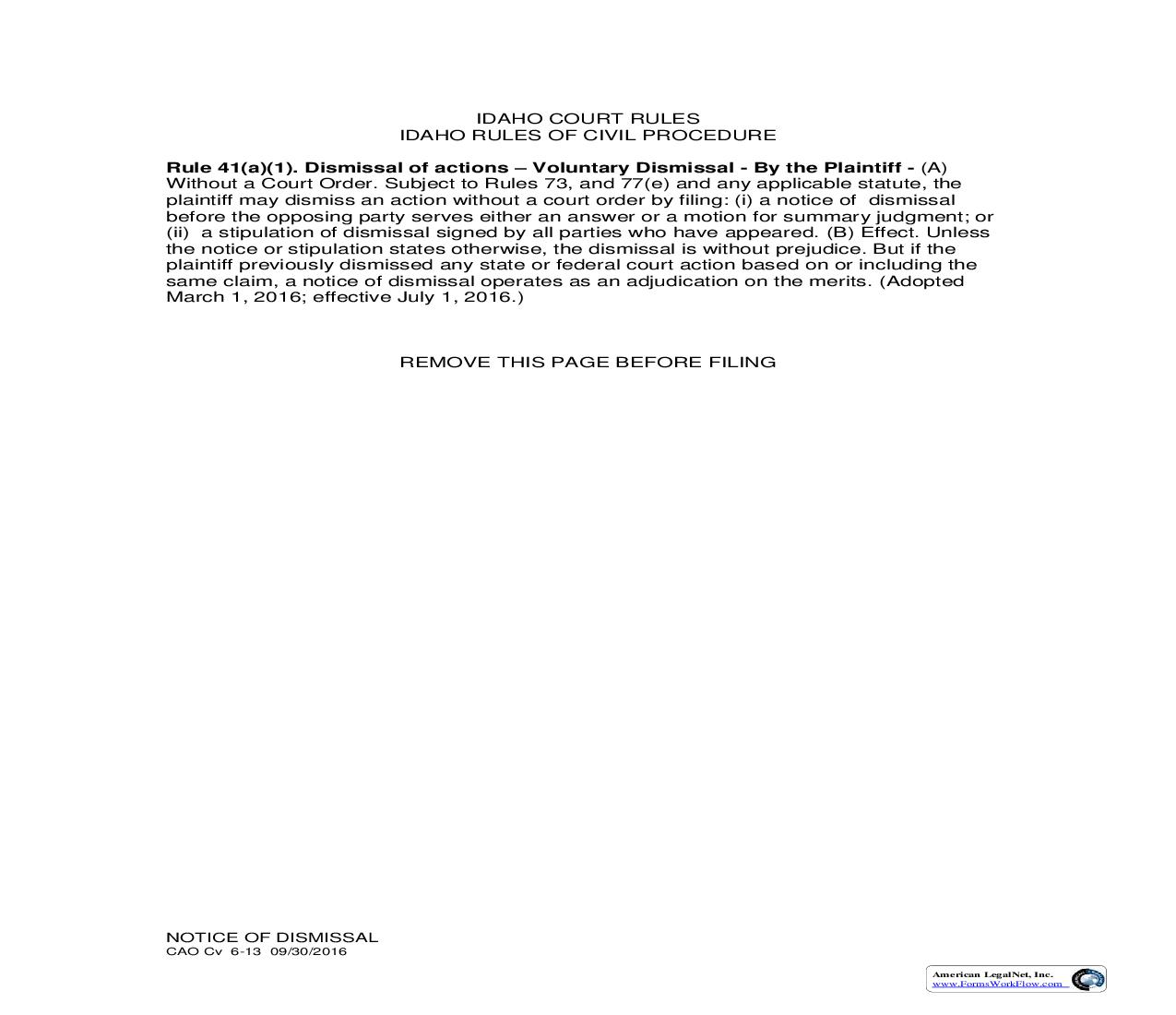 Notice Of Dismissal {CAO Cv 6-13} | Pdf Fpdf Doc Docx | Idaho