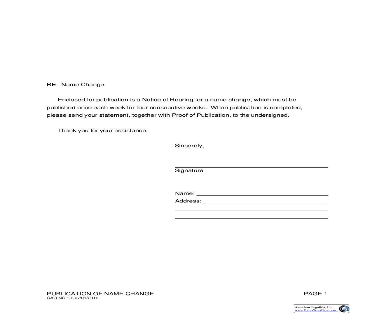 Name Change Letter For Publication {CAO NC 1-3} | Pdf Fpdf Doc Docx | Idaho