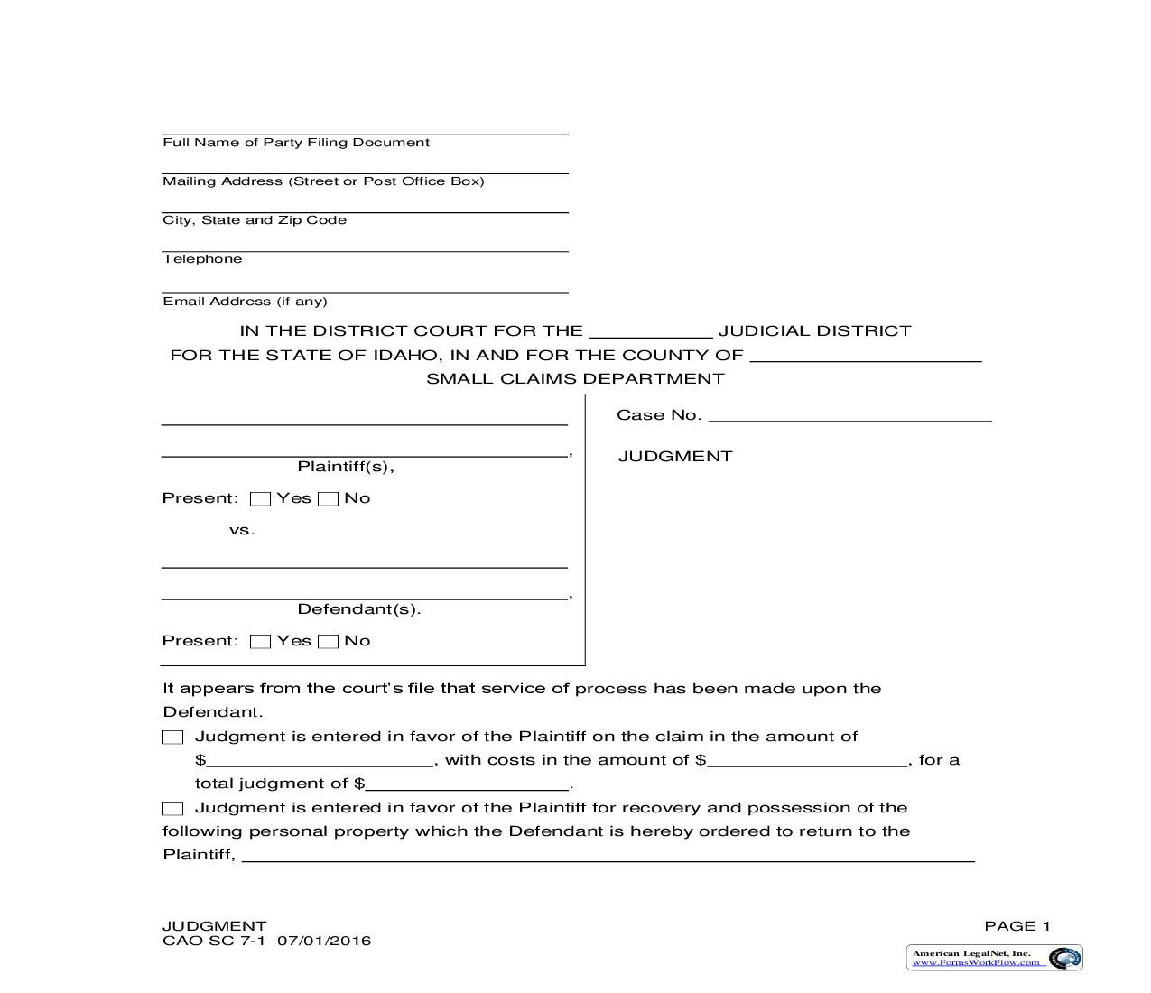 Judgment {CAO SC 7-1} | Pdf Fpdf Doc Docx | Idaho