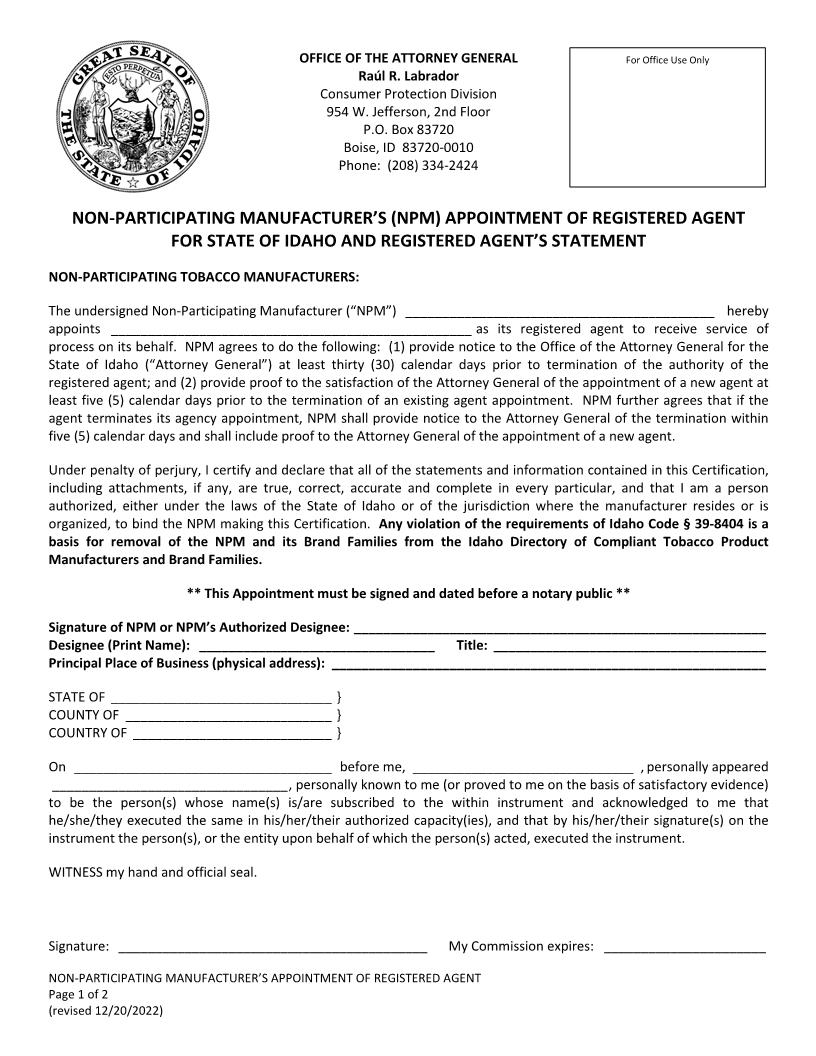 NPM Appointment Of Registered Agent | Pdf Fpdf Doc Docx | Idaho
