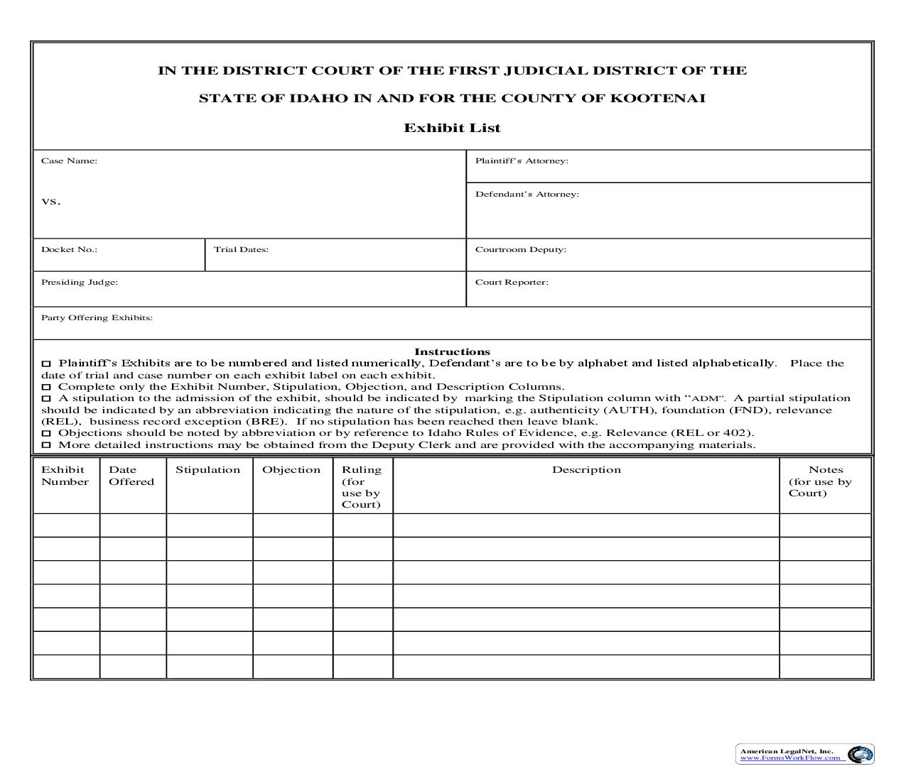List Of Exhibits (Trial) | Pdf Fpdf Doc Docx | Idaho