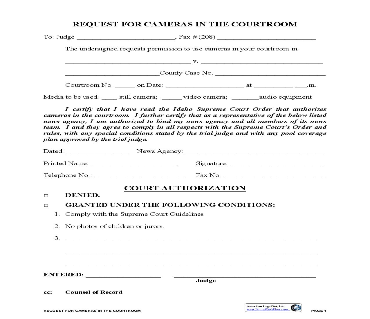 Request For Cameras In Courtroom | Pdf Fpdf Doc Docx | Idaho