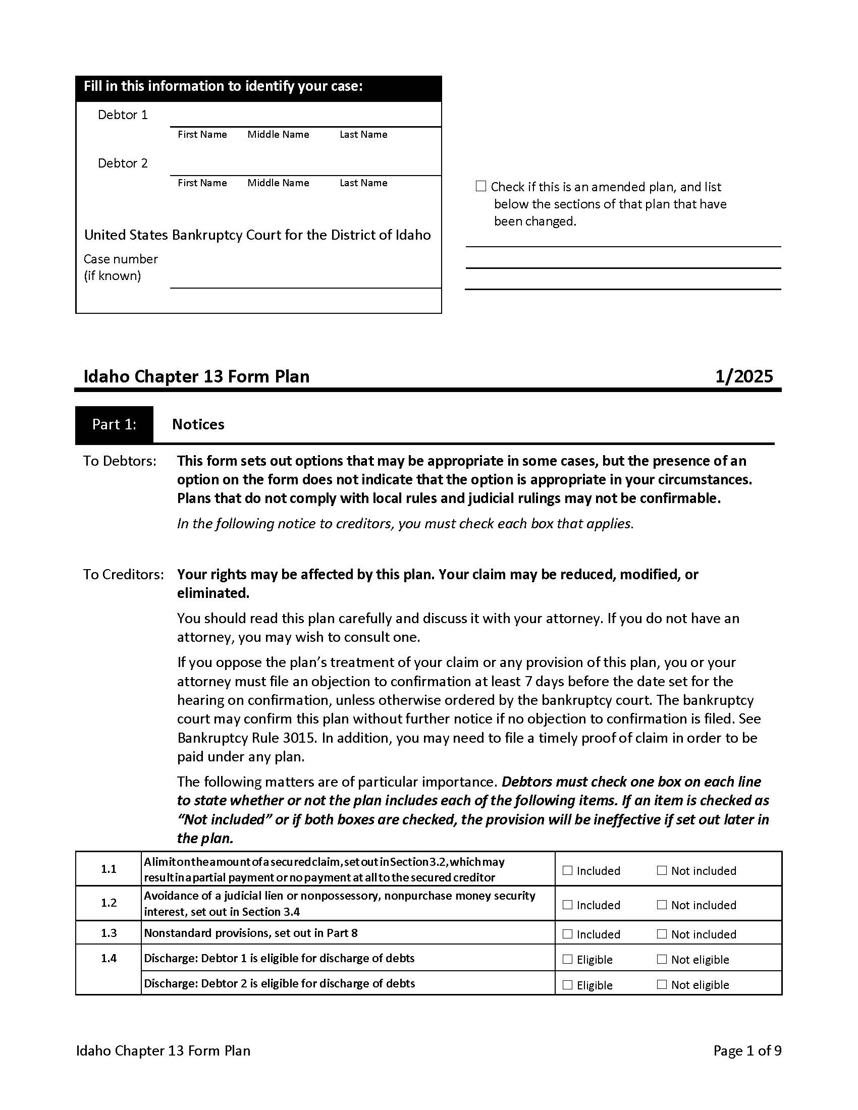 Chapter 13 Plan | Pdf Fpdf Docx | Idaho
