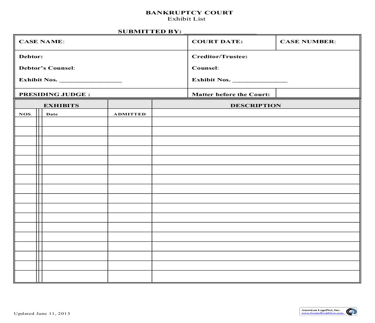 Exhibit List (Evidentiary) | Pdf Fpdf Doc Docx | Idaho