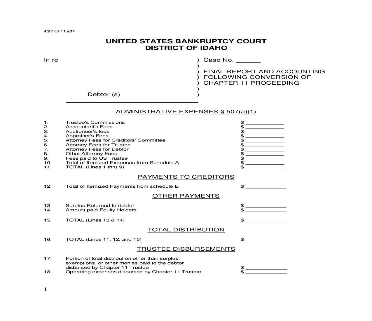 Final Report And Accounting Following Conversion Of Chapter 11 Proceeding | Pdf Fpdf Doc Docx | Idaho
