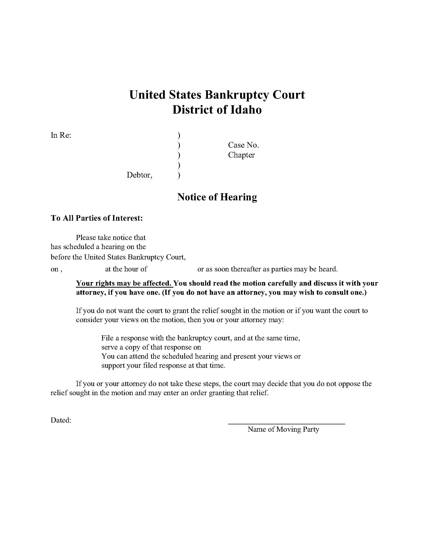 Notice Of Hearing | Pdf Fpdf Doc Docx | Idaho
