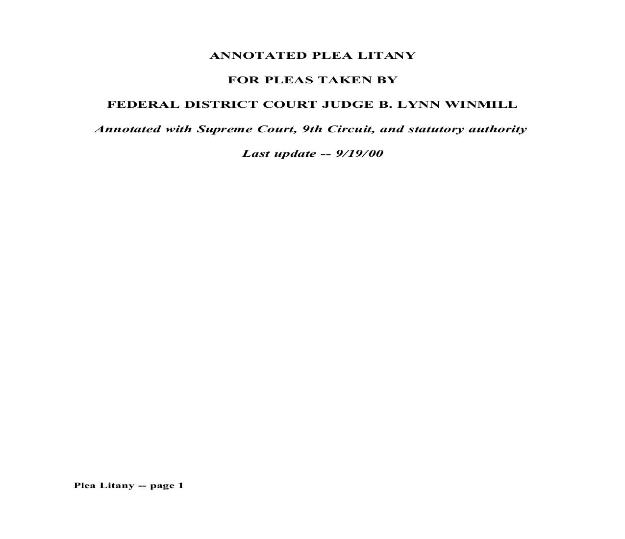 Annotated Plea Litany (Judge Winmill) | Pdf Fpdf Doc Docx | Idaho