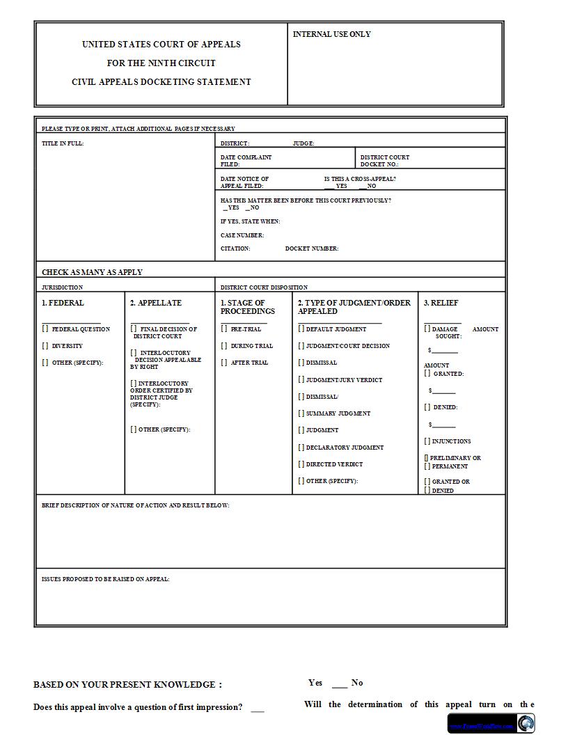 Civil Appeals Docketing Statement | Pdf Fpdf Docx | Idaho