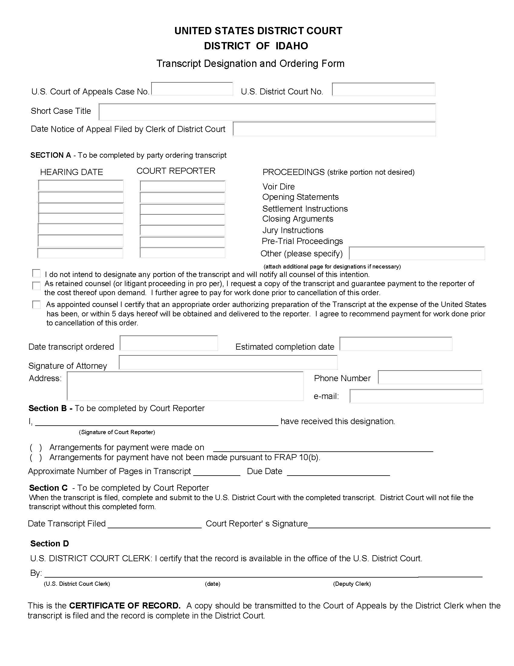Transcript Designation And Ordering Form | Pdf Fpdf Docx | Idaho