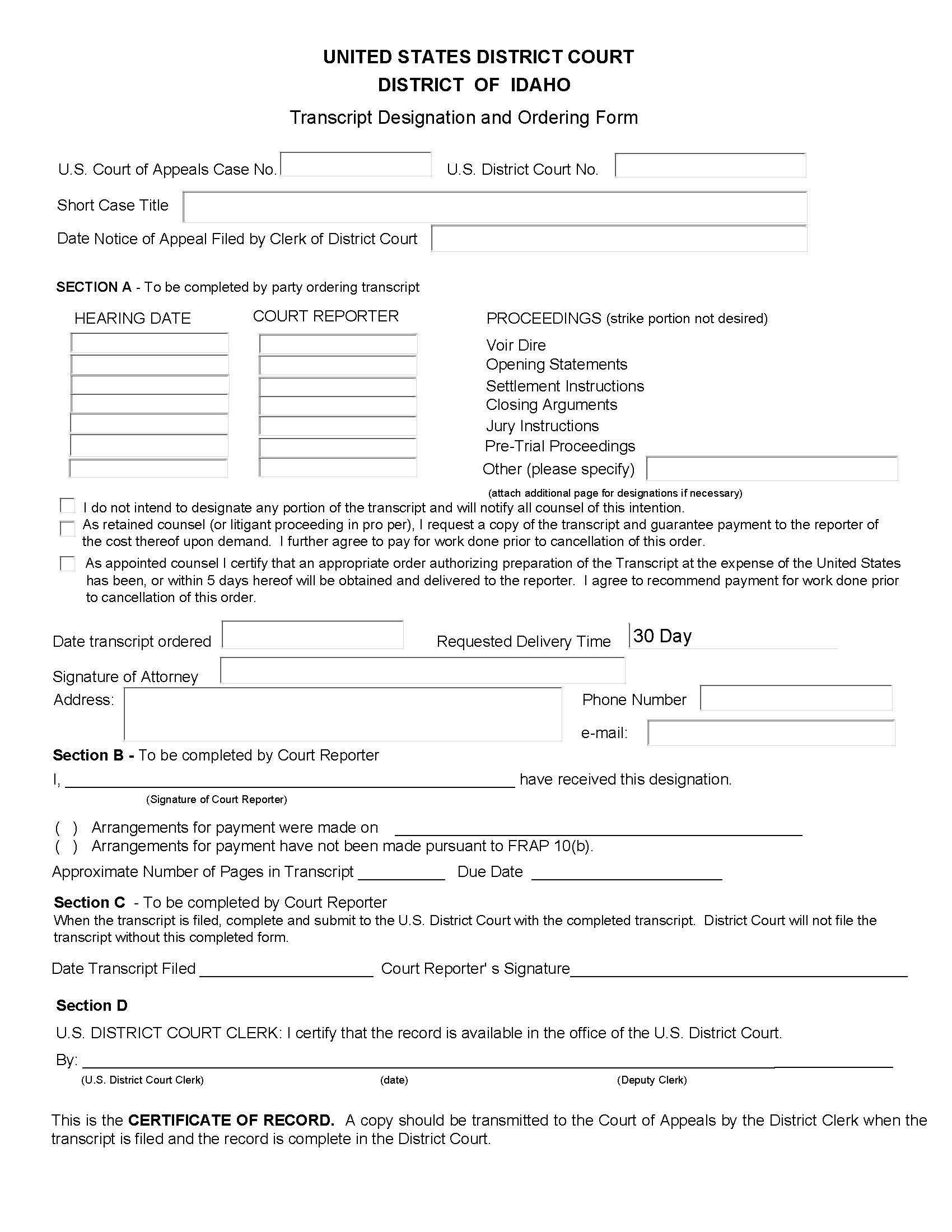 Transcript Designation And Ordering Form | Pdf Fpdf Docx | Idaho