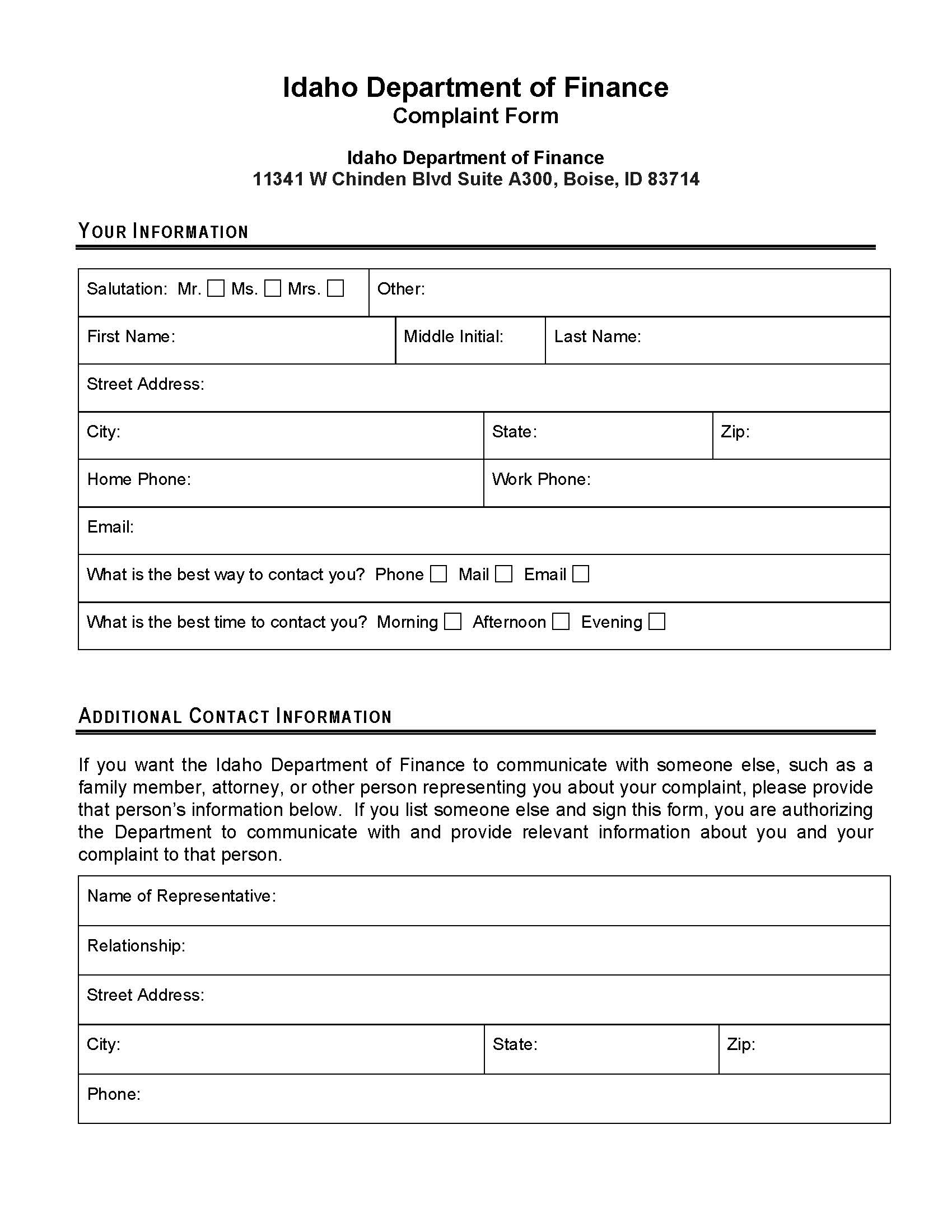 Complaint Form | Pdf Fpdf Docx | Idaho