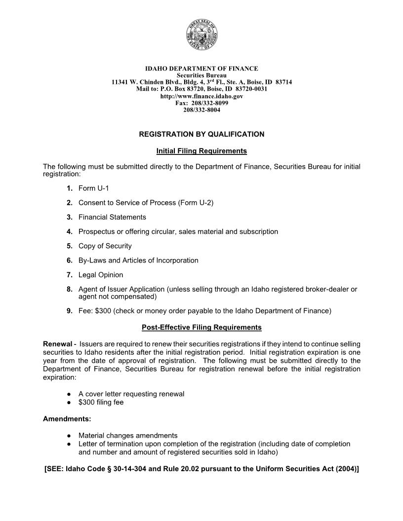 Registration By Qualification Filing Requirements | Pdf Fpdf Doc Docx | Idaho