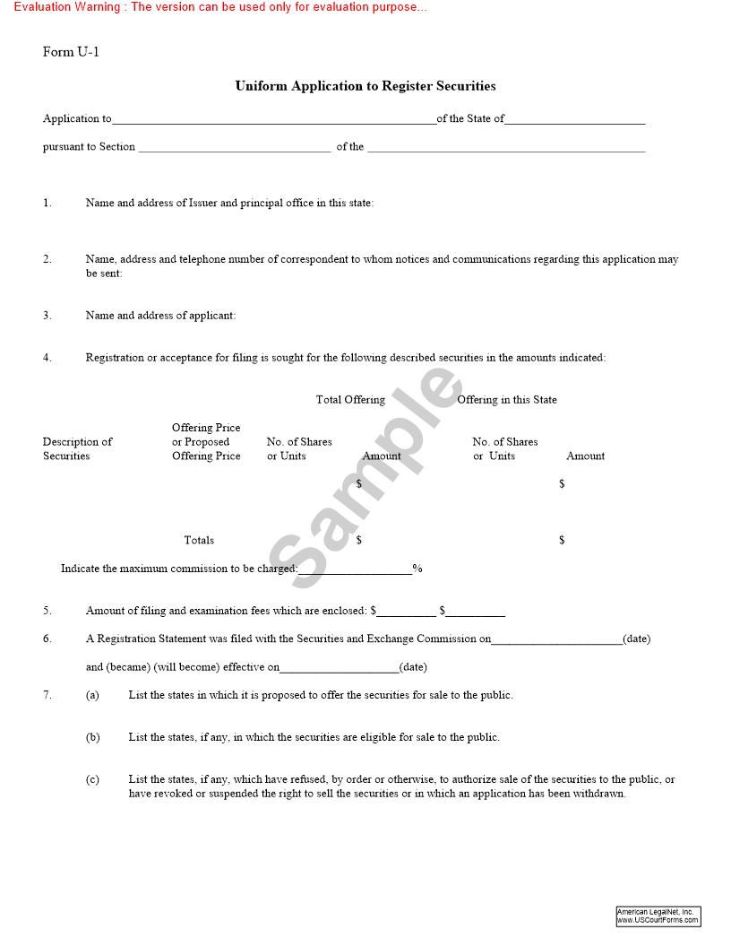 Uniform Application To Register Securities {U-1} | Pdf Fpdf Doc Docx | Idaho