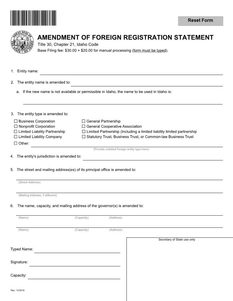 Amendment Of Foreign Registration Statement | Pdf Fpdf Docx | Idaho