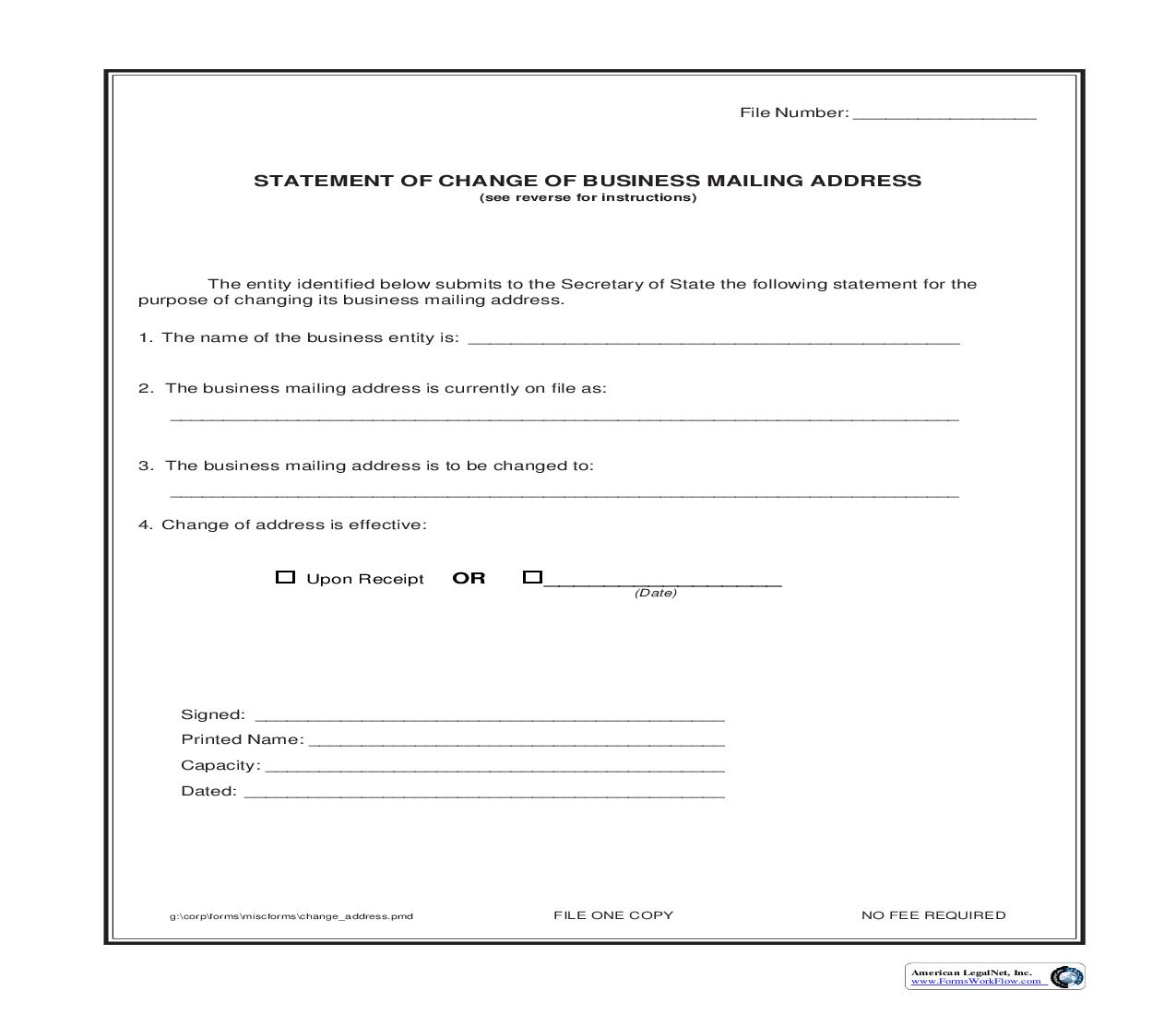 Statement Of Change Of Business Mailing Address |  | Idaho