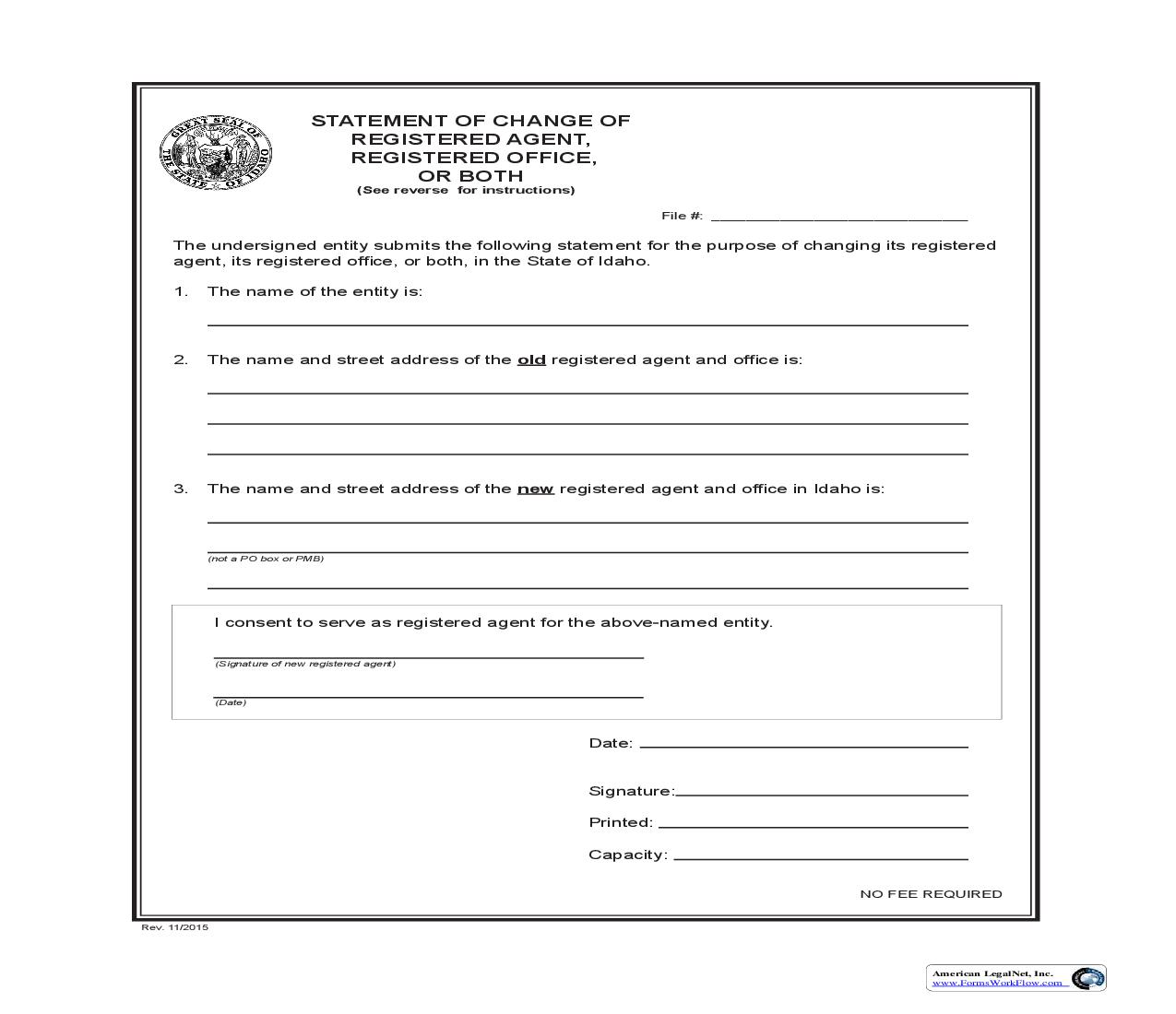 Statement Of Change Of Registered Office Or Registered Agent Or Both |  | Idaho