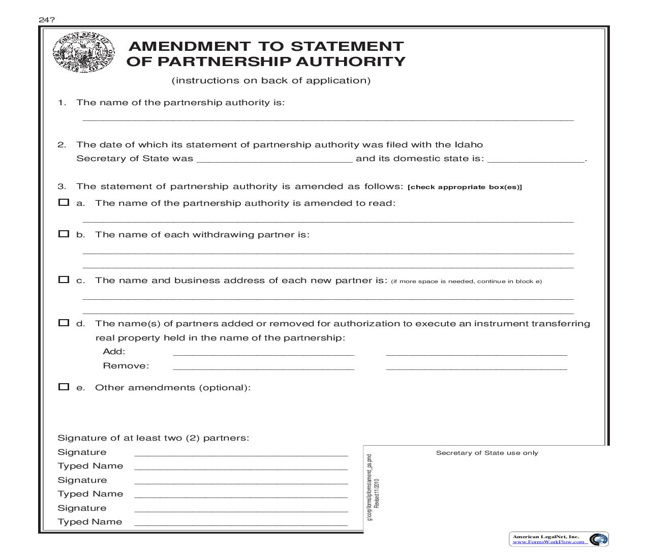 Statement Of Amendment {275} |  | Idaho