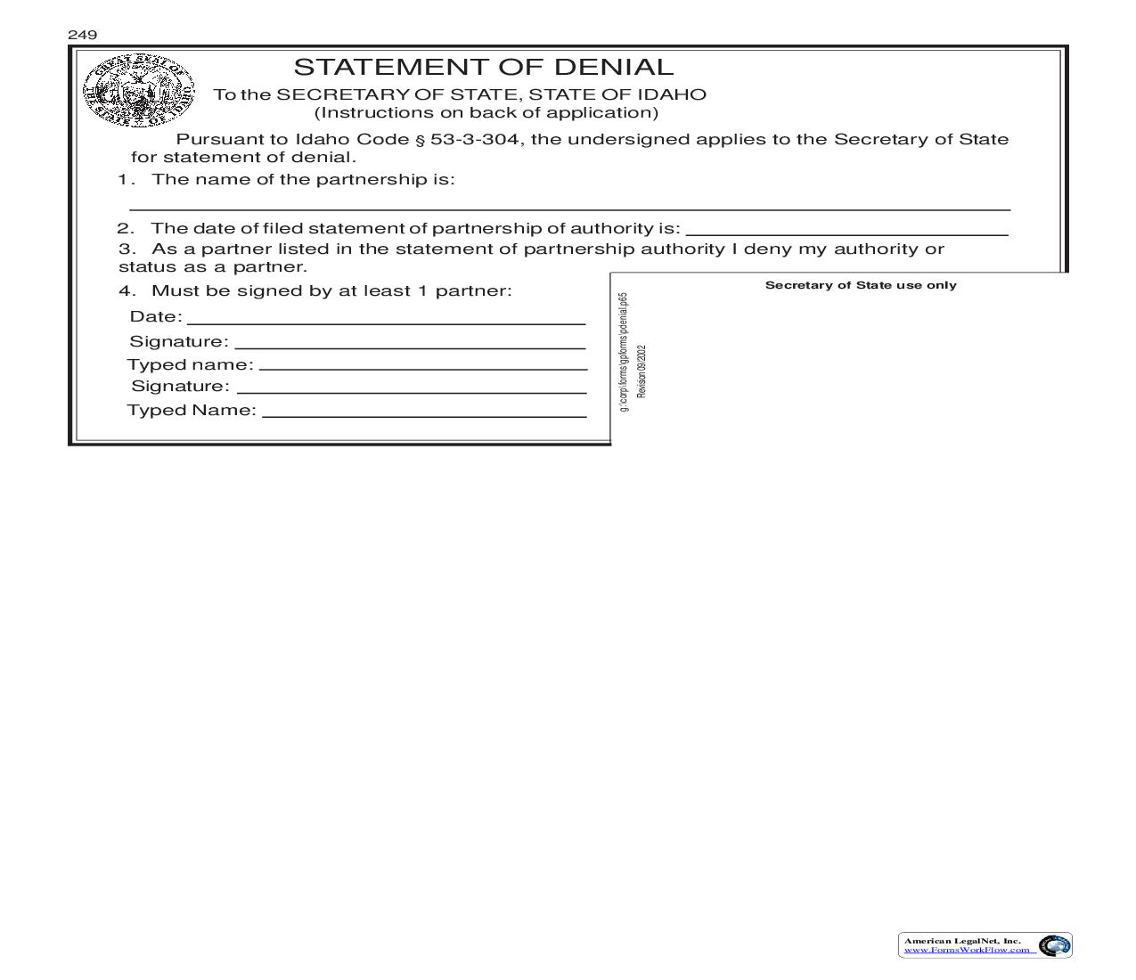 Statement Of Denial {249} |  | Idaho