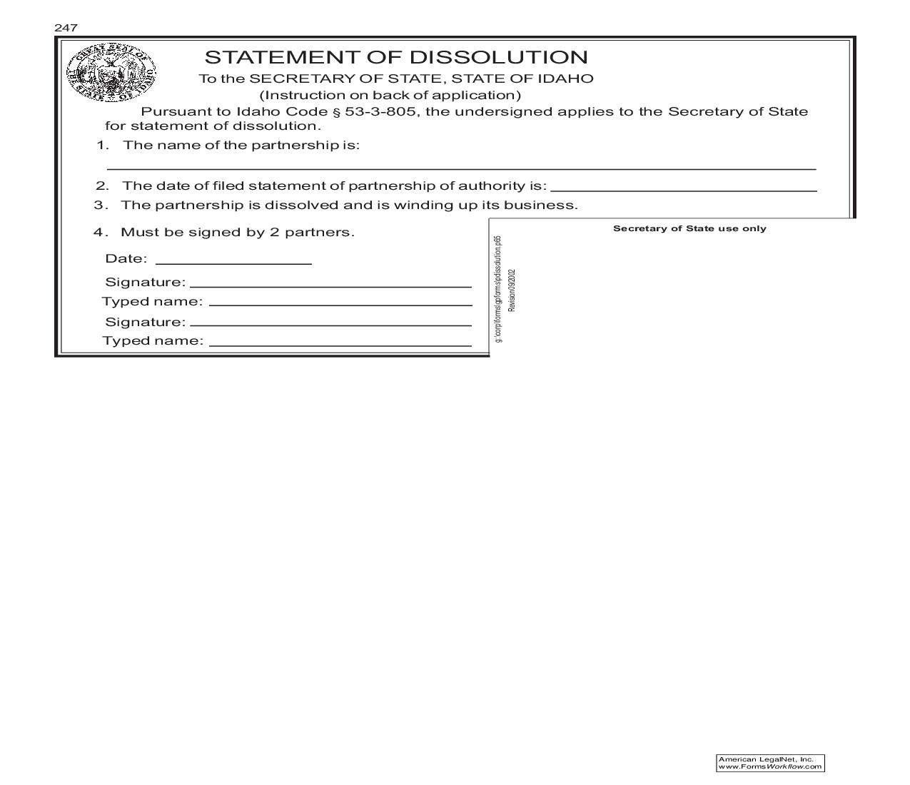 Statement Of Dissolution {247} |  | Idaho