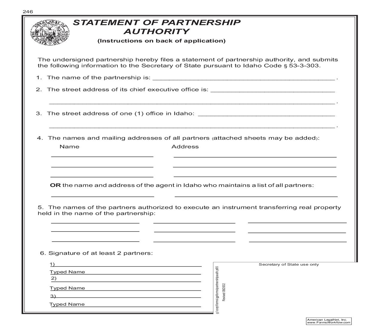 Statement Of Partnership Authority {246} |  | Idaho