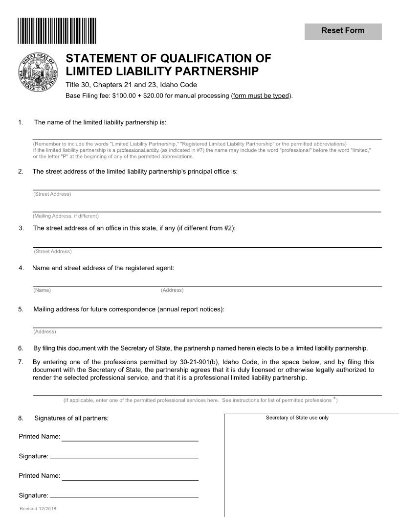 Statement Of Qualification Of LLP | Pdf Fpdf Docx | Idaho