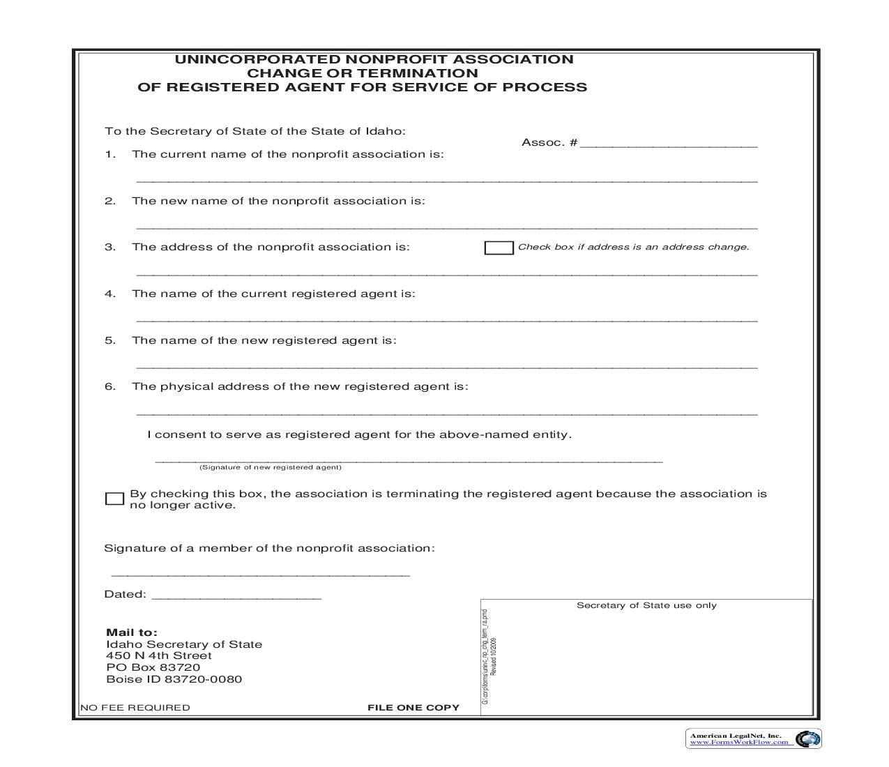 Change Or Termination Of Registered Agent For Service Of Process |  | Idaho
