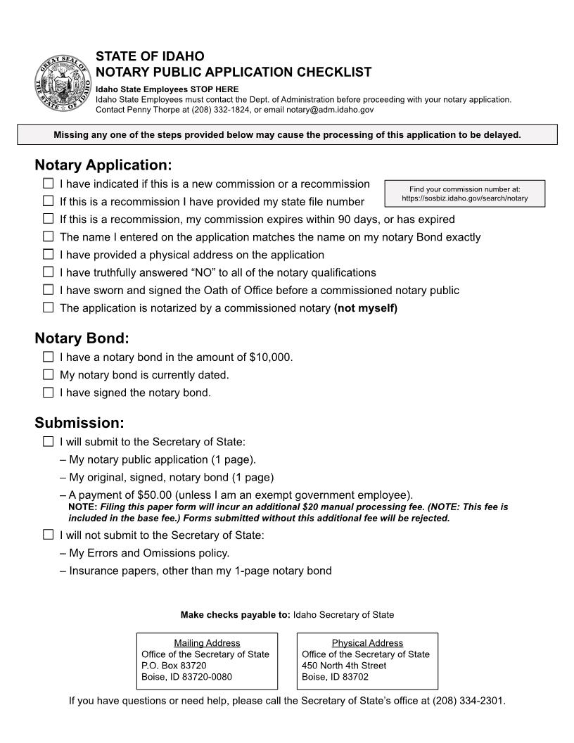 Notary Public Application {600} | Pdf Fpdf Docx | Idaho