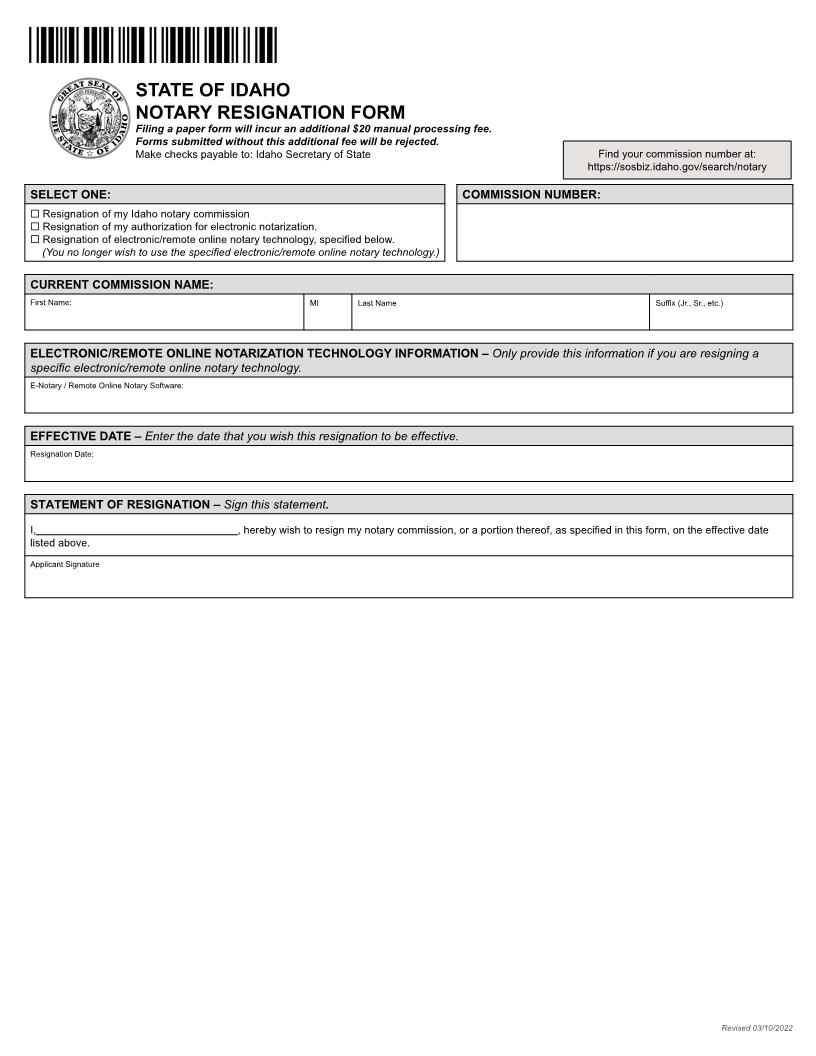 Notary Resignation Form | Pdf Fpdf Docx | Idaho