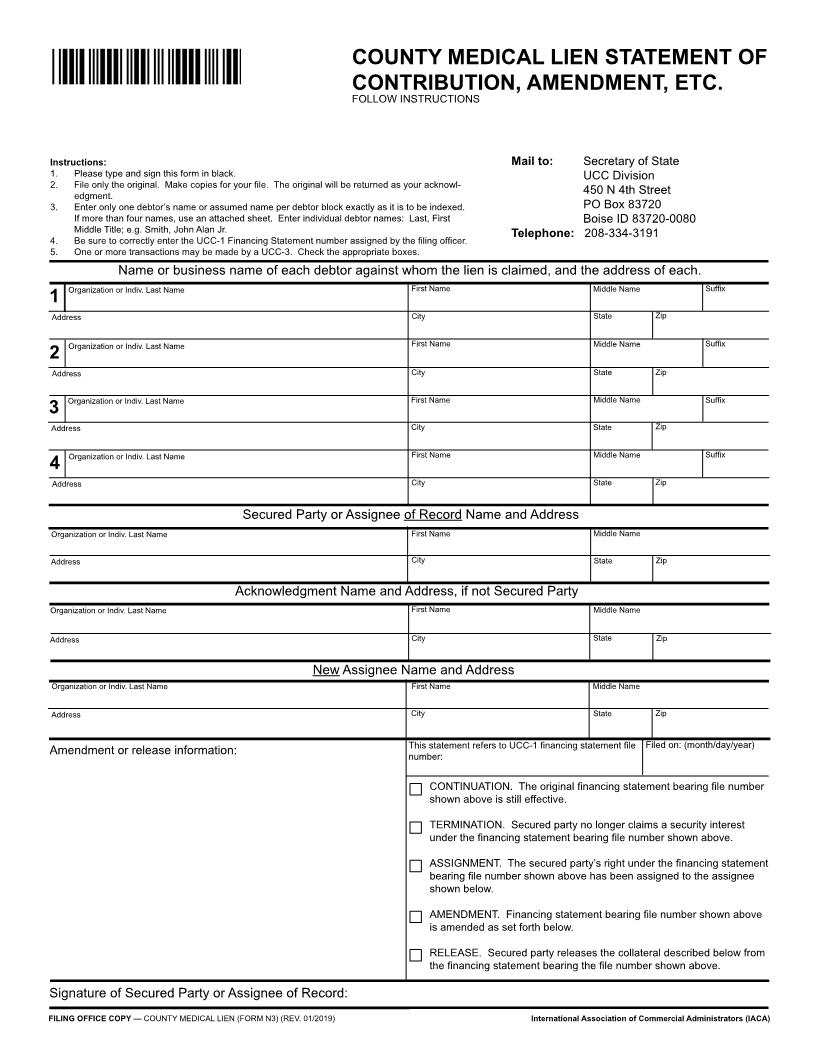 County Medical Statement Of Continuation Amendment Etc {N3} | Pdf Fpdf Doc Docx | Idaho