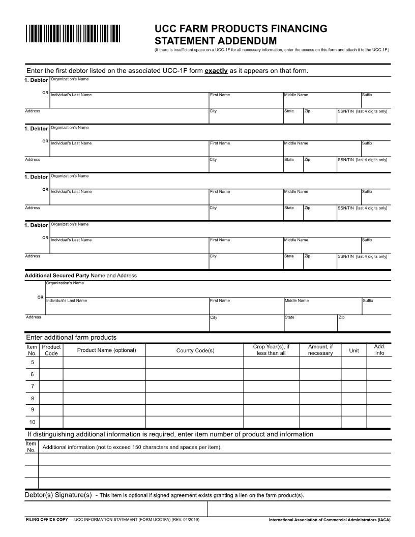 Farm Products Financing Statement Addendum {UCC-1Fa} | Pdf Fpdf Doc Docx | Idaho