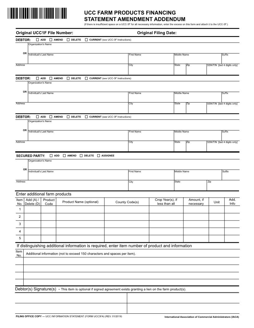 Farm Products Financing Statement Addendum To UCC-3F {UCC-3Fa} | Pdf Fpdf Docx | Idaho