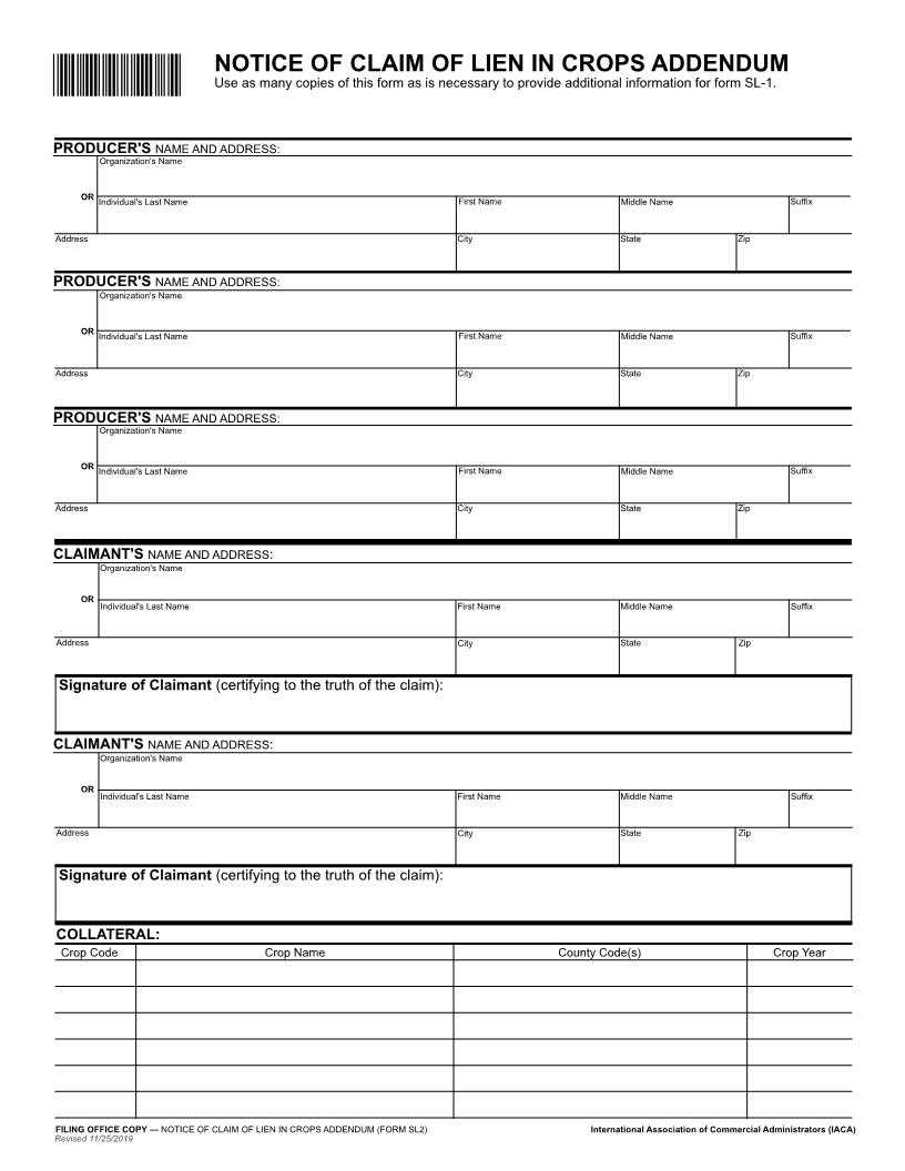 Notic Of Claim Of Lien In Crops Addendum {SL-2} | Pdf Fpdf Doc Docx | Idaho