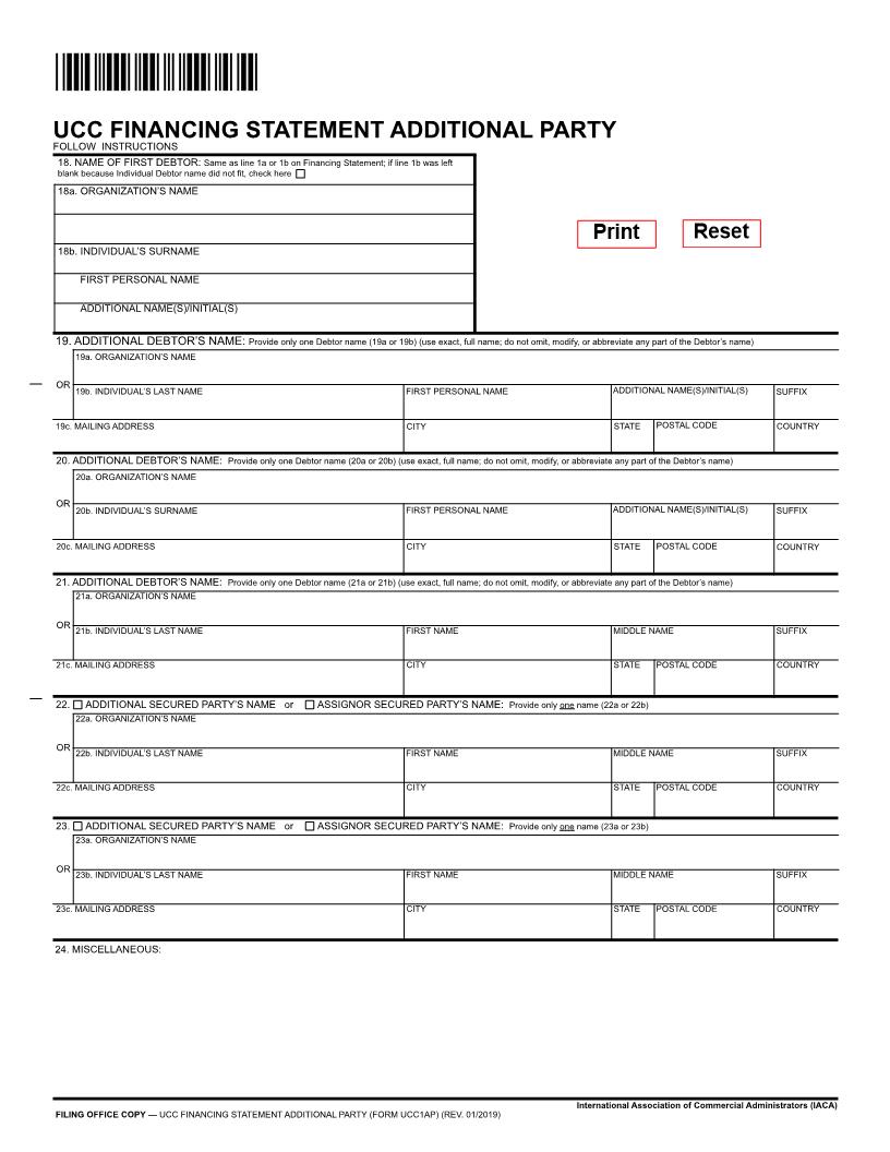 UCC Financing Statement Additional Party {UCC1Ap} | Pdf Fpdf Doc Docx | Idaho