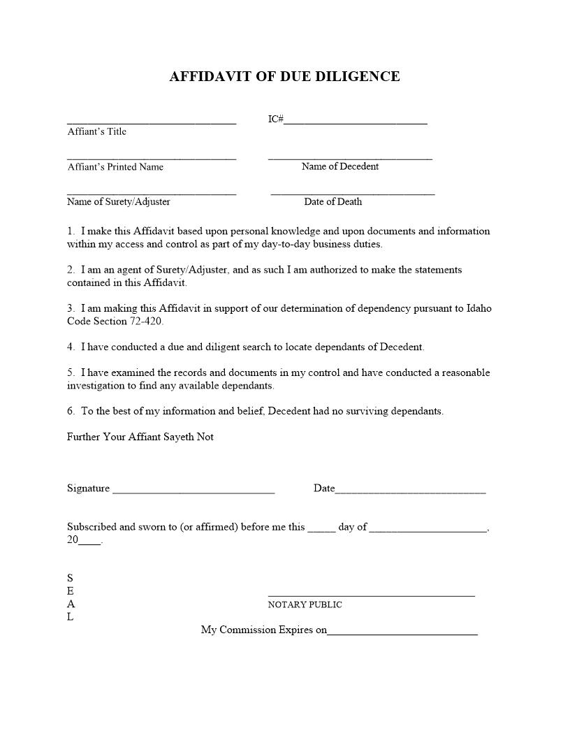 Affidavit Of Due Diligence | Pdf Fpdf Docx | Idaho