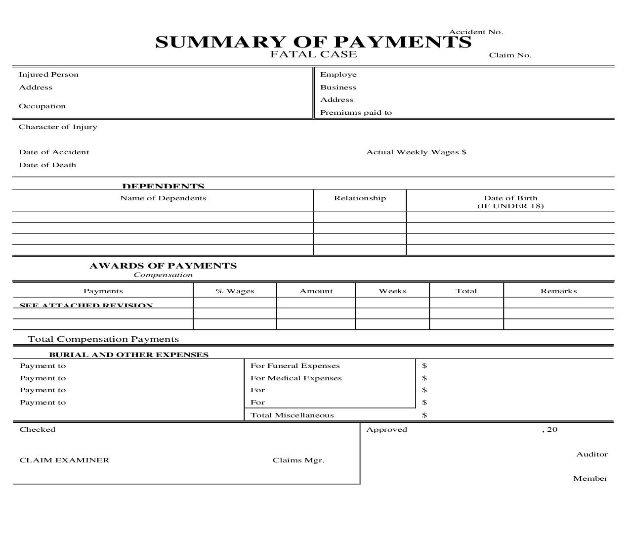 Summary Of Payments Fatal Case {IC-6F} | Pdf Fpdf Doc Docx | Idaho