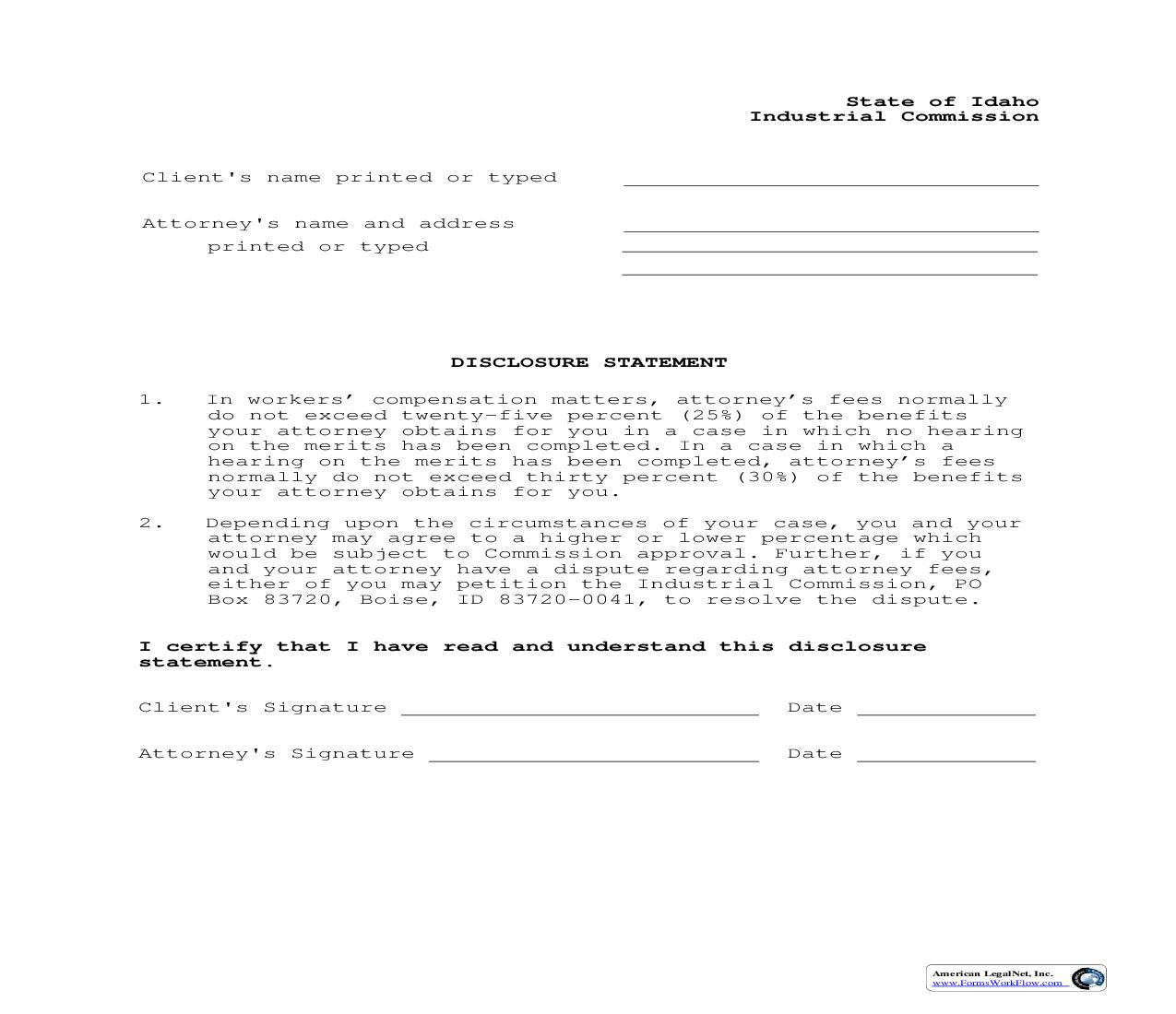 Disclosure Statement | Pdf Fpdf Doc Docx | Idaho
